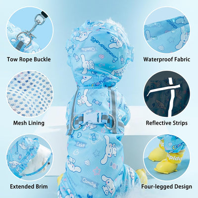 Waterproof Dog Raincoat, Adjustable 4-Legged Dog Rain Jacket with Hood and Leash Hole Reflective Lightweight Outdoor Rain Poncho Gear for Dogs Suitable for Small and Medium Dogs(Bule,X-Large)