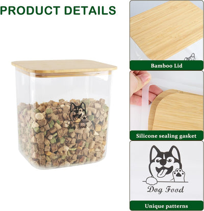 Airtight Dog Food Storage Container (Holds 5 lbs),Pet Food Bin,Puppy Kibble Container with Bamboo Lid & Scoop–Stackable, BPA-Free