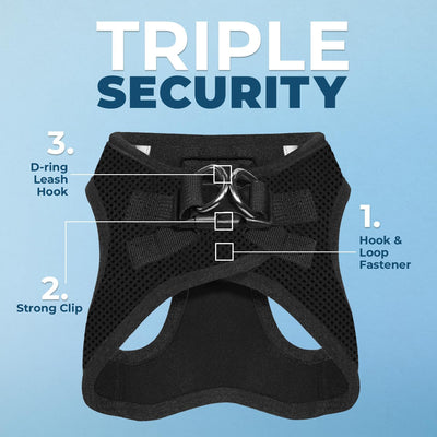 Voyager Step-In Air Dog Harness - All Weather Mesh, Reflective, No Pull Harness for Small, Medium Dogs, Cats - Secure with Hook & Loop Fastener, Buckle, Double D-Rings - Black/Black Trim, M