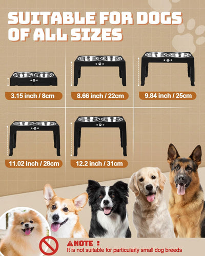 Elevated Dog Bowls, Dog Feeder with 2 Stainless Steel Dishes &1 Slow Feeder Bowl, 5 Heights Adjustable Raised Stand for Medium Large, Food Dishes with Non-Slip Feet
