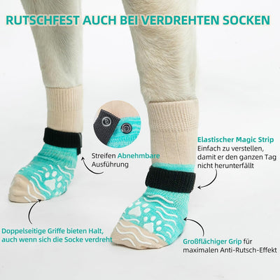 PUPTECK Anti Slip Dog Socks, Shoes with Grippers to Prevent Licking Hardwood Floors Traction, Rubber Boots & Paw Protectors for Small Medium Large Dogs Cold/Hot Pavement, Senior Dogs Booties Green