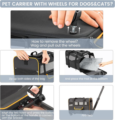Pet Carrier for Small Pet, Cat Dog Carrier for Car Soft Sided Dog Rolling Crate Cat Travel Bag up to 20 Lbs