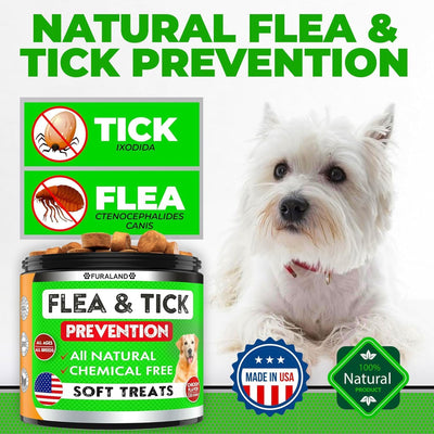 Flea and Tick Prevention for Dogs Pills - Natural Dog Flea & Tick Control - Oral Defense Treatment for Dogs Supplement - Vet Formulated Chews - All Breeds & Ages - Made in USA - 120 Soft Chewables