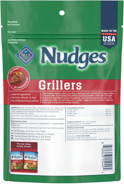 Blue Buffalo Nudges Steak Grillers, Natural Holiday Dog Treats, Made in The USA with Real Beef, 5-oz. Bag