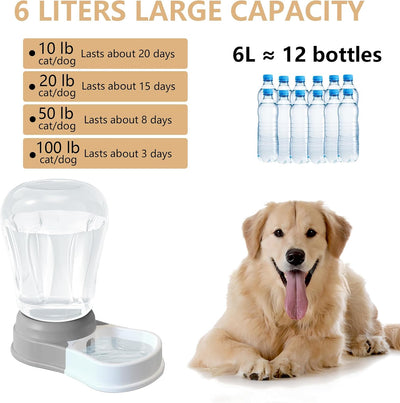 6L Automatic Dog Water Bowl Dispenser - Staltwo Pet Water Dispenser, Large Capacity Water Feeder for Cats and Dogs, BPA-Free, 6-Liter Grey