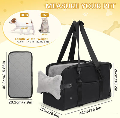 PetsHome Console Dog Car Seat for Small Dogs, Premium PU Leather Dog Booster Seat Portable Pet Car Seat with Double Fixation Seat Belts, Storage Pockets, Soft Pillow, Safety Leash-Black