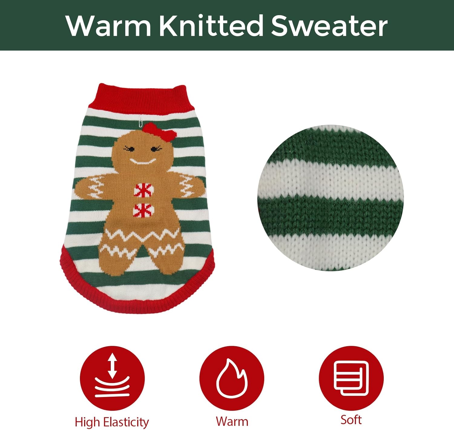Dog Sweaters Pet Christmas Knitted Sweater Gingerbread Girl Jumper Coat for Puppy Sweaters Warm Outfit for Dog Cat (M)