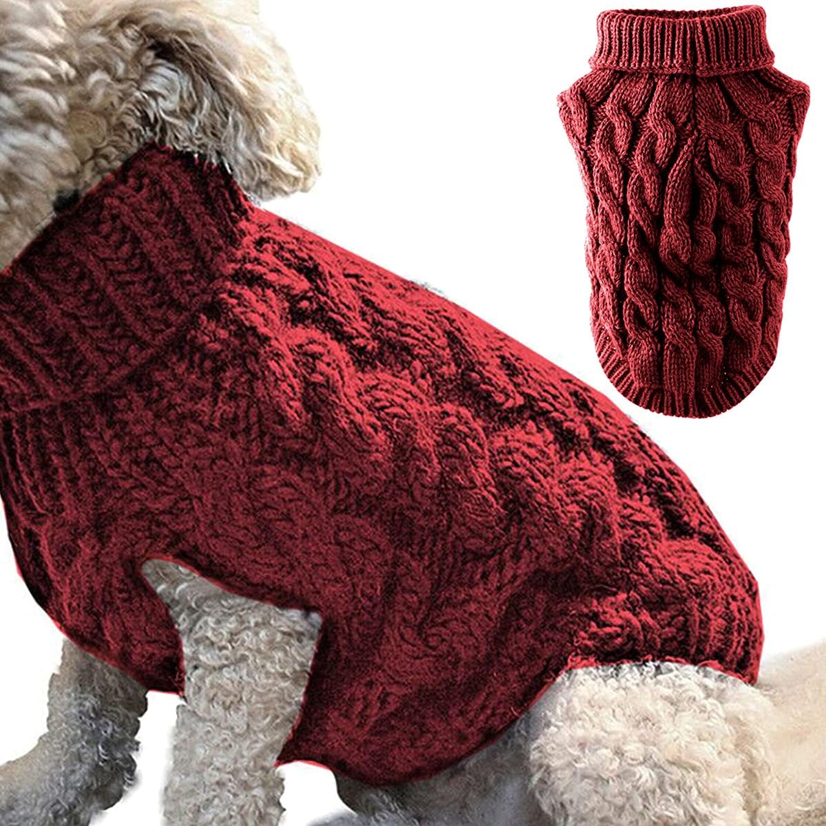 Winmany Pet Dog Turtleneck Knitting Sweater Coat Winter Warmer Thickening Pullover Knitwear Crochet Coat Clothes for Small Medium Dog Cat