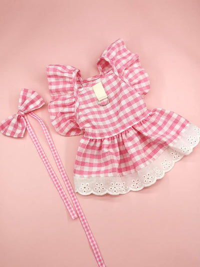 QWINEE Cute Dog Dress Ruffle Trim Cat Lace Princess Dresses with Bow Decor Puppy Tutu Skirt Holiday Party Costume Outfit for Small and Medium Cats Dogs Kitten Pink A X-Large