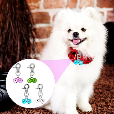 4 Packs Bells and Charms for Dog and Cat Collars, Stainless Steel Training Pendants, Small Bells with Snap Clips for Indoor Use, Silver