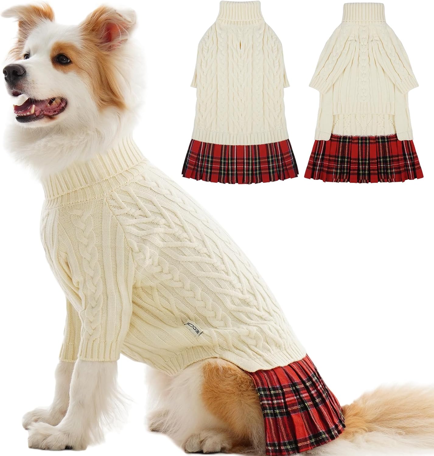 IECOii Big Girl Dog Sweater Dress, Cable Knit Sweater for Extra Large Dogs Girl,Purple,4XL, Cute Dog Warm Dress for Fall Winter, Good Stretcy Fit Knitwear for Giant Breed Dogs Female Indoor & Outdoor