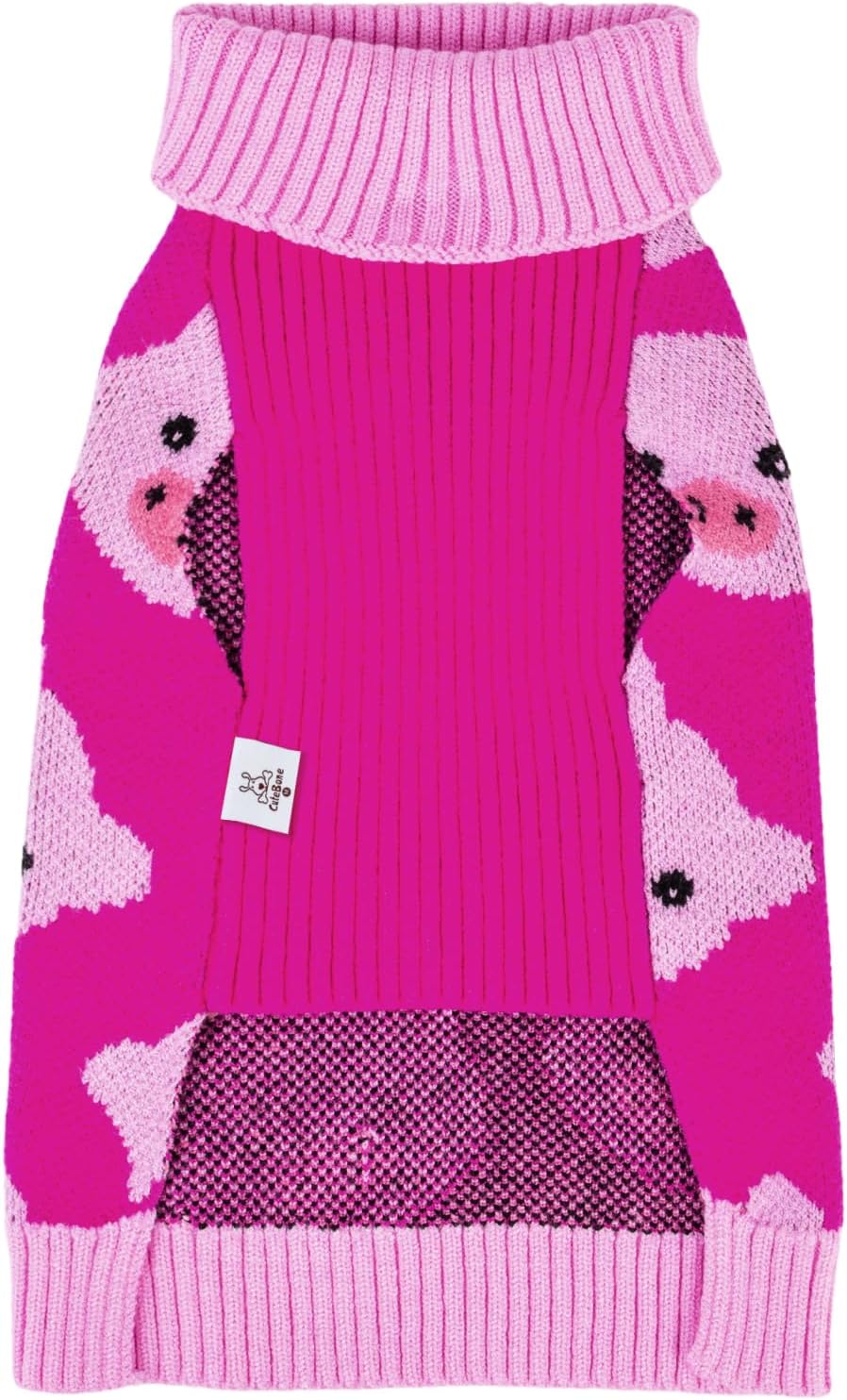 CuteBone Dog Sweater for Small Dogs Pink Pig Knit Puppy Sweater Turtleneck Pet Winter Clothes Cat Apparel with Harness Hole