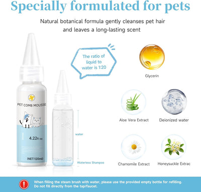Pet Steam Brush for Dogs & Cats with Paw Cleaner & Shampoo – 3-in-1 Grooming Spray Comb, Mist Massage & Defur Function, Water Spritz Deshedding Tool for Long/Short Hair, Indoor Pets