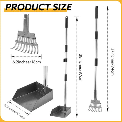 Pooper Scooper Adjustable Dog Pooper Scooper Tray and Rake Set Metal Pooper Scooper Dog Poop Scooper for Yard