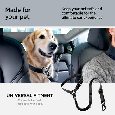 Spigen Universal 2-in 1 Retractable Car Seat Belt Designed for Pet with Adjustable Elastic Bungee Dog Leash [Compatible with Headrest and Seat Belt Clip]
