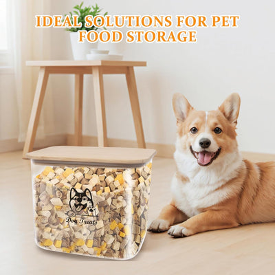 Dog Treat Container Treats Jar Wood Rubber Seal Lids and Scoop Plastic Pet Food Container for Kibble Biscuits Snacks for Dogs in Countertop