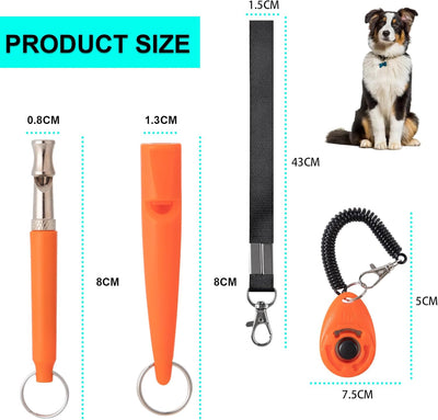 kiniza 3Pack Ultrasonic Dog Whistle Set,Adjustable Professional Puppy Training Whistles with 2 Black Lanyards and a Dogs Clicker for Recall,Stop Barking