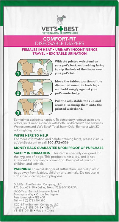 Vet's Best Comfort Fit Dog Diapers | Disposable Female Dog Diapers | Absorbent with Leak Proof Fit