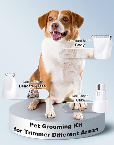 3 in 1 Small Dog Grooming Kit, 2 Speed Rechargeable Dog Hair Clippers with Guards, Low Noise Electric Dog Paw Trimmer & Nail Grinder, Cordless Pet Shaver for Cats and Small Dogs(White)