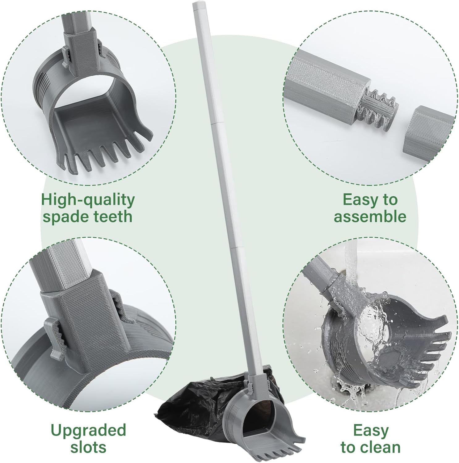 51 Pcs Dog Pooper Scooper with Bag Attachment 30" Pole Small to Large Dogs Heavy Duty Dog Pooper Scooper with 50 Refill Bags Long Handle for Yard Waste Cleanup on Grass Yard One Hand Use