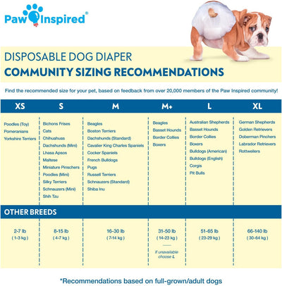 Paw Inspired Pañales desechables para perras, 32 unidades, ultra protección, pañales para perros en calor, micción excitable o incontinencia (S)