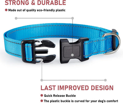 Collar reflectante con hebilla para perro, ajustable, collares de seguridad de nailon para perros pequeños, medianos y grandes, color azul, talla L
