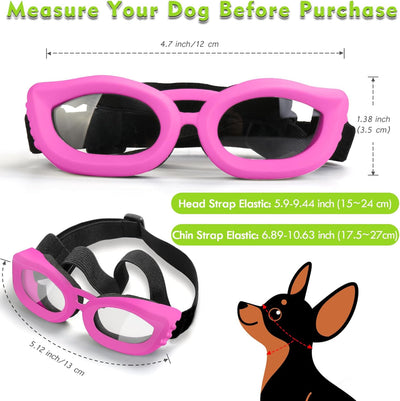 Small Breed Dog Goggles, UV Protection & Windproof, Adjustable Strap (Pink)