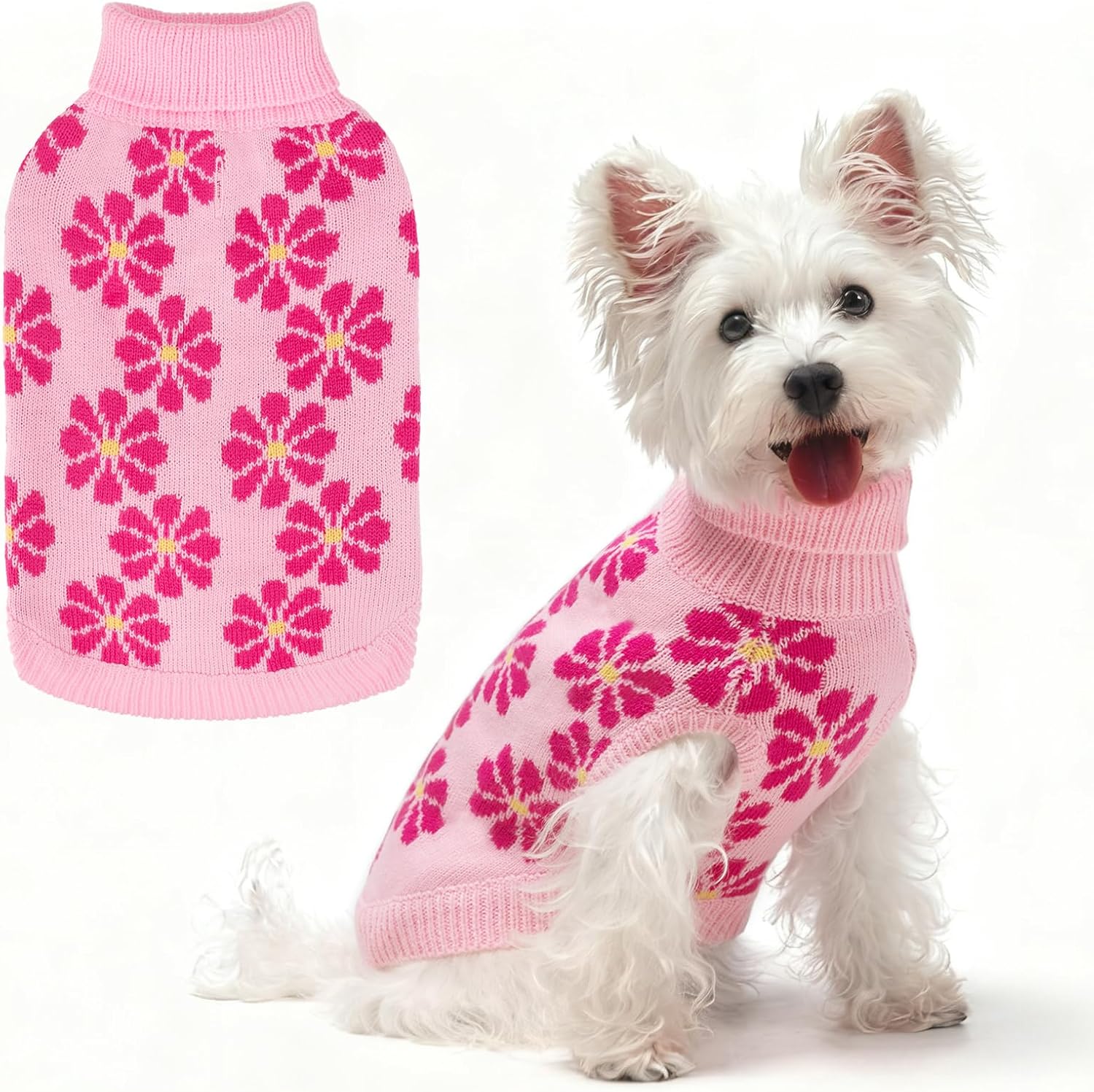 Dog Sweaters for Small Dogs - Cute Girl Dog Clothes Knitwear Warm Puppy Winter Sweater, Pink Strawberry