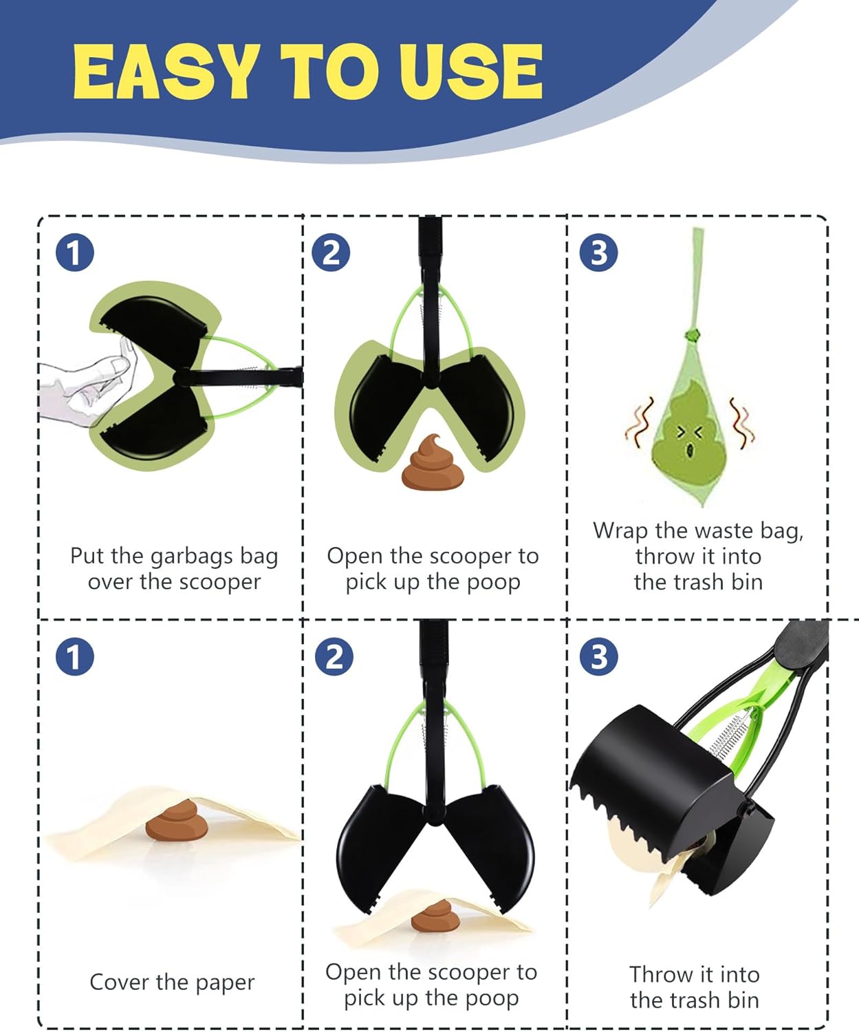 32" Long Handle Dog Pooper Scooper for Yard – No Bending, Clean Pickup on Grass, Gravel & Sand, Easy to Clean & Durable