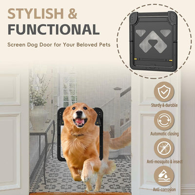 Dog Door for Screen Door, Doggy Door for Sliding Door, Lockable Dog Screen Door Magnetic Closure, 14 x 11.8 inches, Black