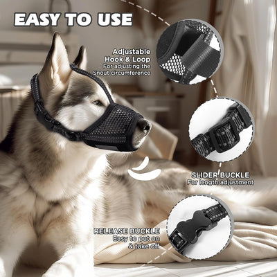 Dog Muzzle,Soft Mesh Muzzle for Small Medium Large Dogs to Prevent Biting Barking Chewing,Pet Muzzle for German Shepherd Husky Labrador Retriever,Breathable Drinkable Adjustable for Grooming(S)