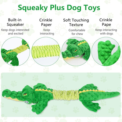 Large Squeaky Dog Toys, Interactive Puppy Toys with Crinkle Paper, Pull Tug of War Dog Toy, Plush Dog Chew Toys for Small, Medium, Large Breed