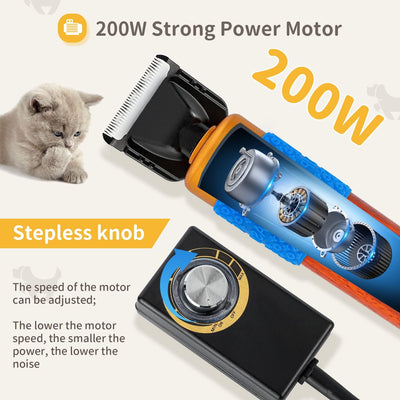 CGOLDENWALL Dog Hair Clipper for Grooming 200W Pet Clipper Kit with Spare Blade, Low Noise&Vibration, Animal Grooming Trimmer for Cat Sheep Dog
