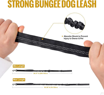 OneTigris 3-in-1 Tactical Dog Leash Heavy Duty for Medium Large Dogs, Car Safety Seatbelt Leash, Nylon Reflective Bungee Dog Lead with Clip Hook Latch & Buckle, Swivel Zinc Alloy Carabiner, Black