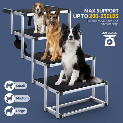 Extra Wide Dog Stairs for Large Dogs, Foldable Dog Ramp for Car with Non-Slip Surface, Dogs Stairs for Cars, High Beds, Truck, Supports up to 250 lbs, 4 Steps