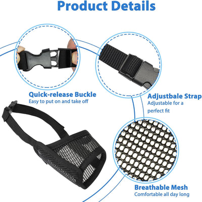 LUCKYPAW Dog Muzzle Suits for Small Medium Large Dogs, Mesh Muzzle Pack Anti Biting Chewing, Breathable Mouth Guard Sets with Adjustable Strap for Grooming Walking Vet Visiting(7 Pieces)