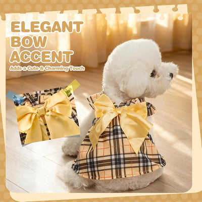 BINGPET Dog Dress for Small Dogs Girl,Classic Plaid Small Dog Clothes Cat Dress with Cute Bow Decor,Chihuahua Yorkie Pomeranian Puppy Kitten Dresses Outfit for Birthday Wedding Holiday(Plaid,M)