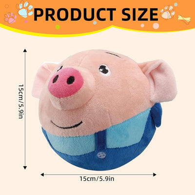 Active Moving Pet Plush Toy, 2025 New Squeaky Moving Dog Ball Toy Interactive Puppy Toys, Rechargeable Cartoon Plush Bounce Talking Toys to Keep Them Busy (Blue Pig)