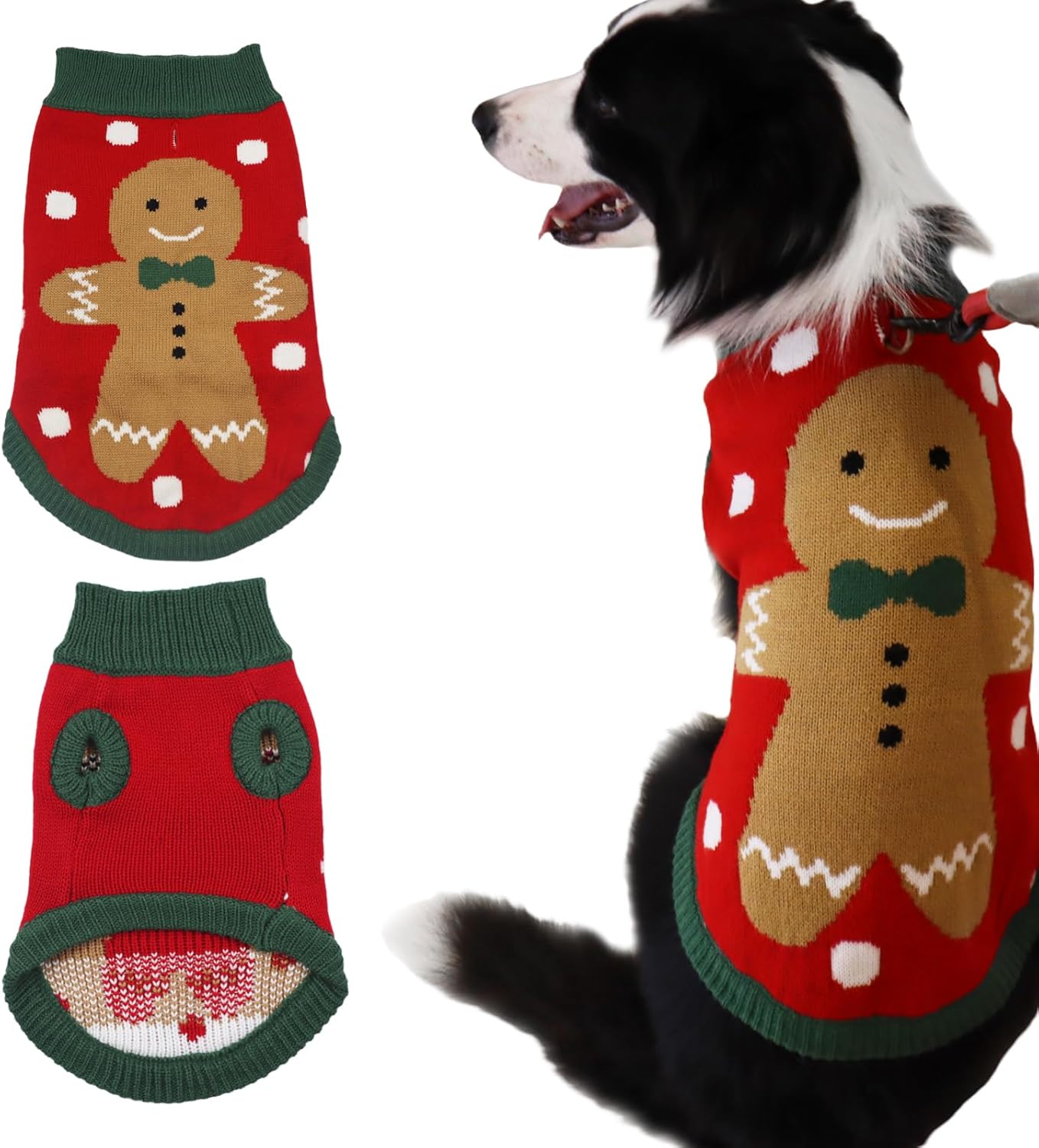 Dog Sweaters Pet Christmas Knitted Sweater Gingerbread Girl Jumper Coat for Puppy Sweaters Warm Outfit for Dog Cat (M)