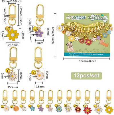12pcs Multi-Colored Daisy Flower Pet Collar Charms with Swivel Clasps for Dog Cat Necklace Pet Ornament Training Keychains DIY Crafts