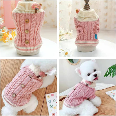 Knitted Dog Sweater for Small Dogs Cats Thick Warm Puppy Clothes Turtleneck Elastic Chihuahua Bulldog Dachshund Outfits(X-Small,Pink)