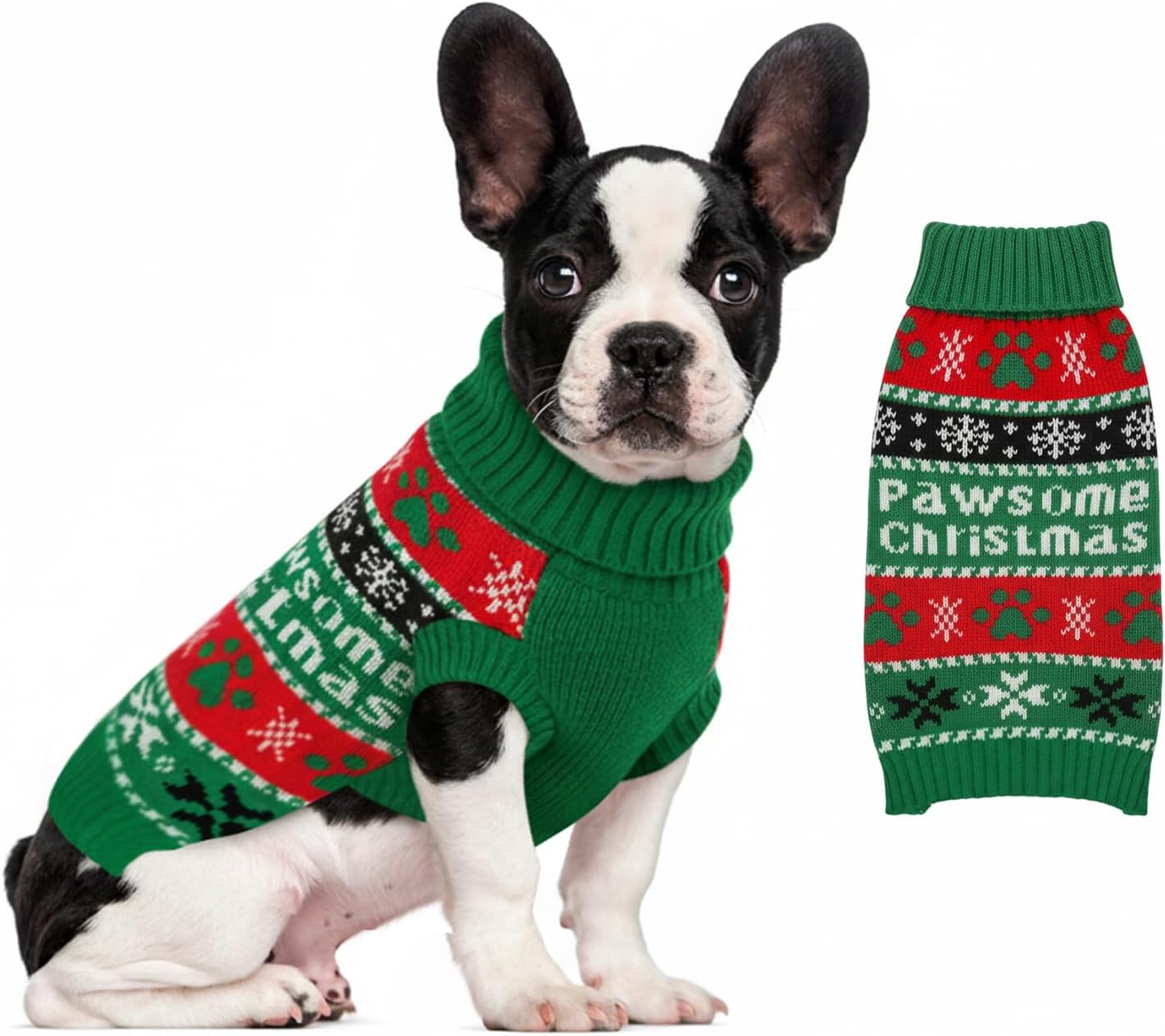 Dog Sweater Knitted for Small to Large Dogs Boy Girl, Classic Turtleneck Dog Christmas Sweaters, Warm & Soft Pet Clothes for Winter (Santa Stripe, M)
