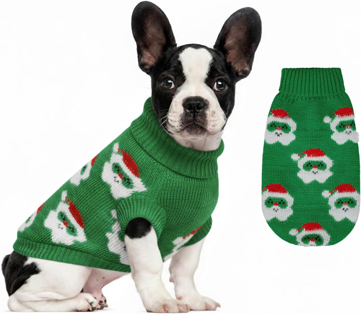 Dog Sweater Knitted for Small to Large Dogs Boy Girl, Classic Turtleneck Dog Christmas Sweaters, Warm & Soft Pet Clothes for Winter (Santa Stripe, M)