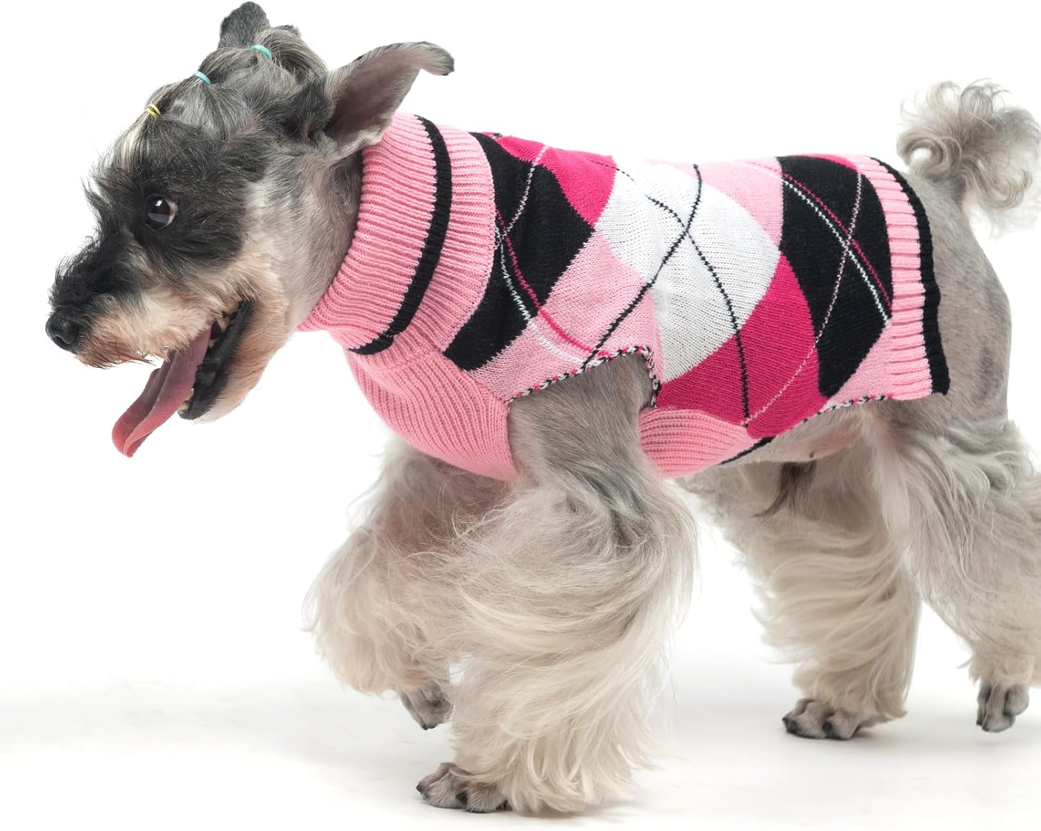 KOOLTAIL Valentine Dog Sweater Pet Knitted Clothes - Classic Pink Plaid Pullover Turtleneck Thick Warm Dog Sweaters with Leash Hole, Soft Winter Coats for Small Medium Large Dogs Cats Puppy Girls, S