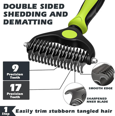 3PCS Self Cleaning Slicker Brush & Pet Grooming Rake & Bath Brush for Dogs and Cats | Skin Friendly Deshedding Grooming Tool & Double-Sided Dematting Tool | Premium Pet Supplies (Green Black)