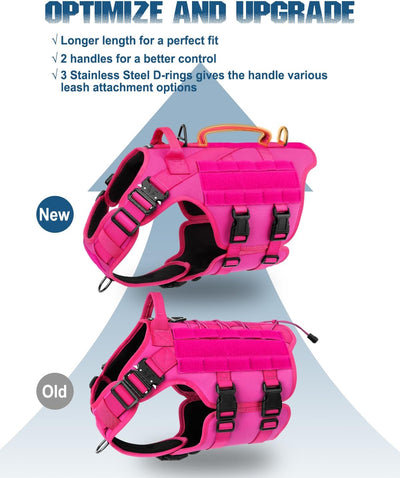 Tactical Dog Harness - PETNANNY Dog Harness Service Vest for Large Breed, Hook and Loop Panel for Service Patchs, Work MOLLE Vest with Handle for Walking Hiking Training(Pink,L)