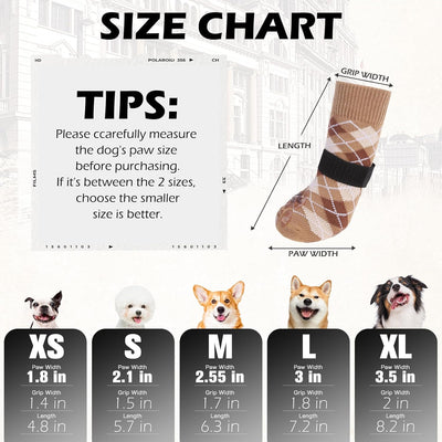 EXPAWLORER Dog Socks to Prevent Licking Paws,4 Pcs Double Sided Anti Slip Dog Socks with Grippers for Hardwood Floors,Dog Shoes Booties for Small Medium Large Senior Dogs,British Style,Khaki M
