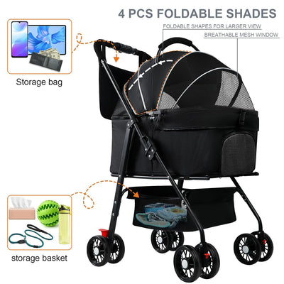 3 in 1 Pet Dog Stroller for Small Medium Dogs 10-50 lbs, Foldable Cat-Strollers for 2-Cats with Removable Carrier, Pet-Strollers for Cats with Storage Bag, Small Puppy-Stroller, Dog-Cart (Black)