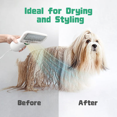 Secador de pelo para mascotas, 2 en 1 con cepillo deslizante, secadora de aseo para mascotas de 300 W para perros y gatos pequeños y medianos, temperatura portátil y ajustable