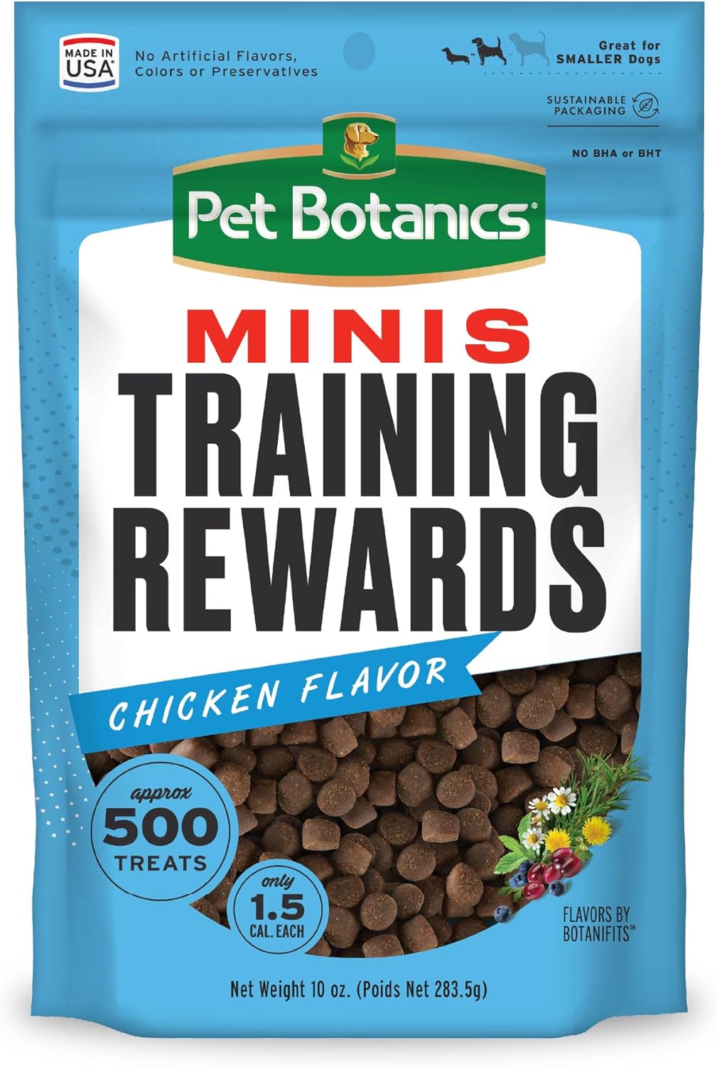 Pet Botanics 10 oz. Pouch Training Rewards Mini Soft & Chewy, Bacon Flavor, with 500 Treats Per Bag, The Choice of Top Trainers